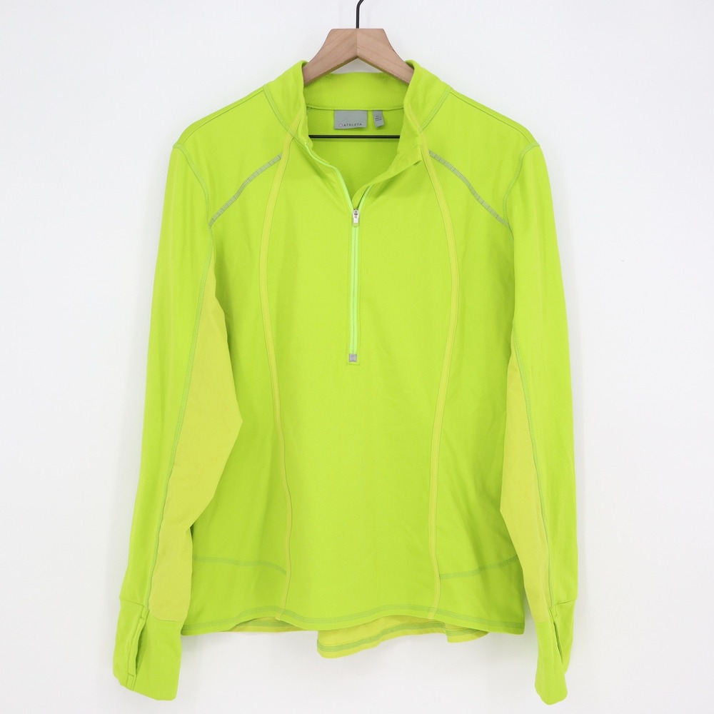 Athleta Pullover Women XL 1/4 Zip Lime Green Thumbhole Activewear Good